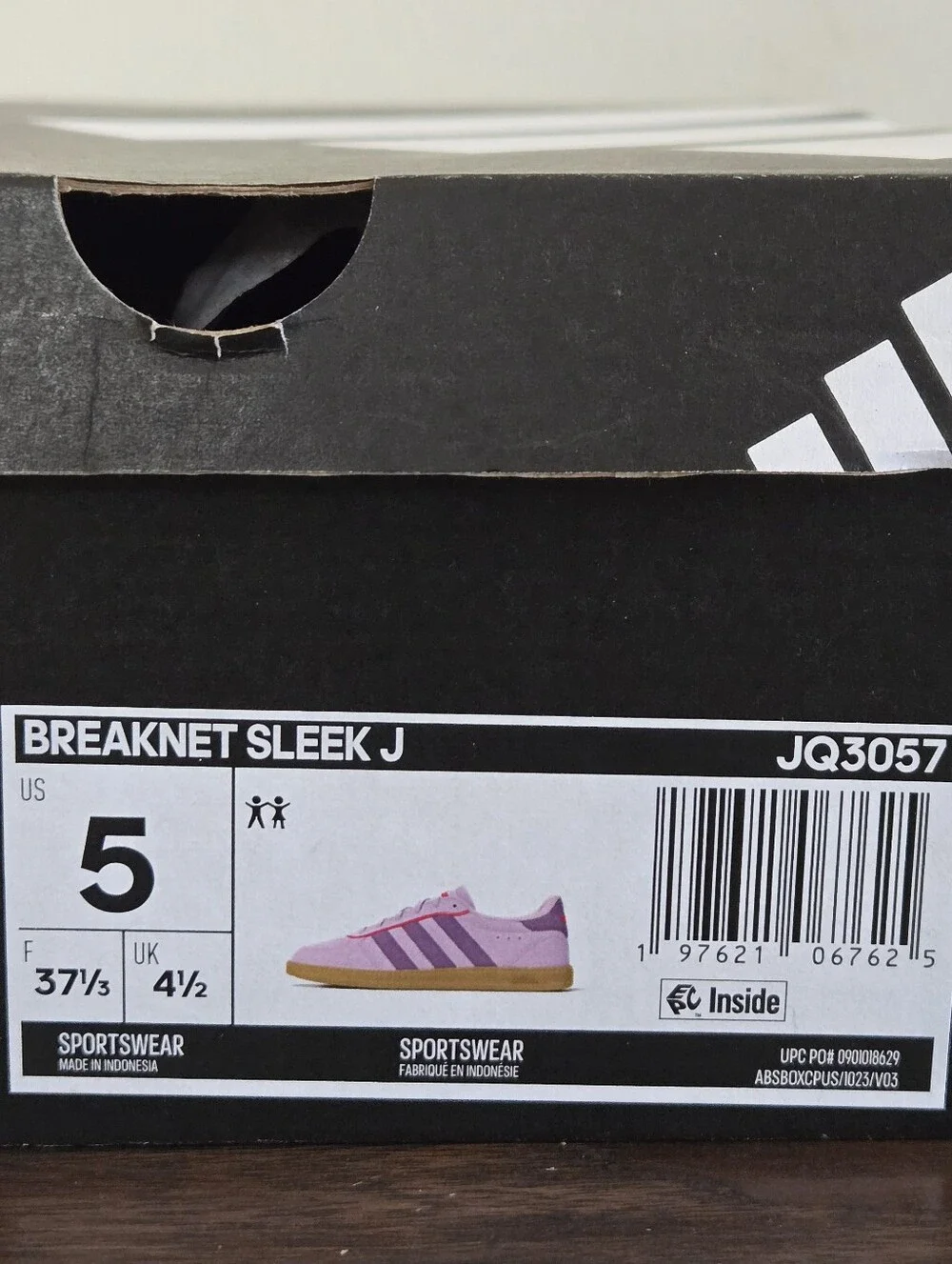 Adidas Breaknet Sleek Shoes Kids Size 5 Lilac Purple Gum JQ3057